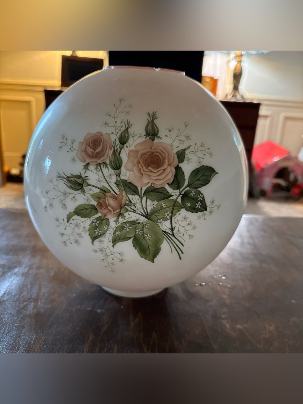 Vintage Floral Rosette Porcelain Vase - Pink & Green Roses